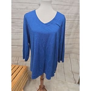CHICO'S SHIRT Size 3 Women's XL/16 Solid Blue V-Neck Cotton‎ Modal 3/4 Sleeve